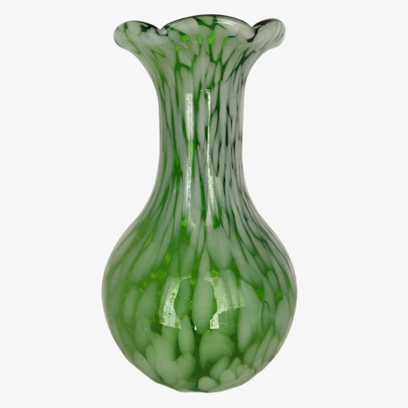 Vintage MCM Hand Blown Green Confetti Glass Vase - Picture 5 of 7